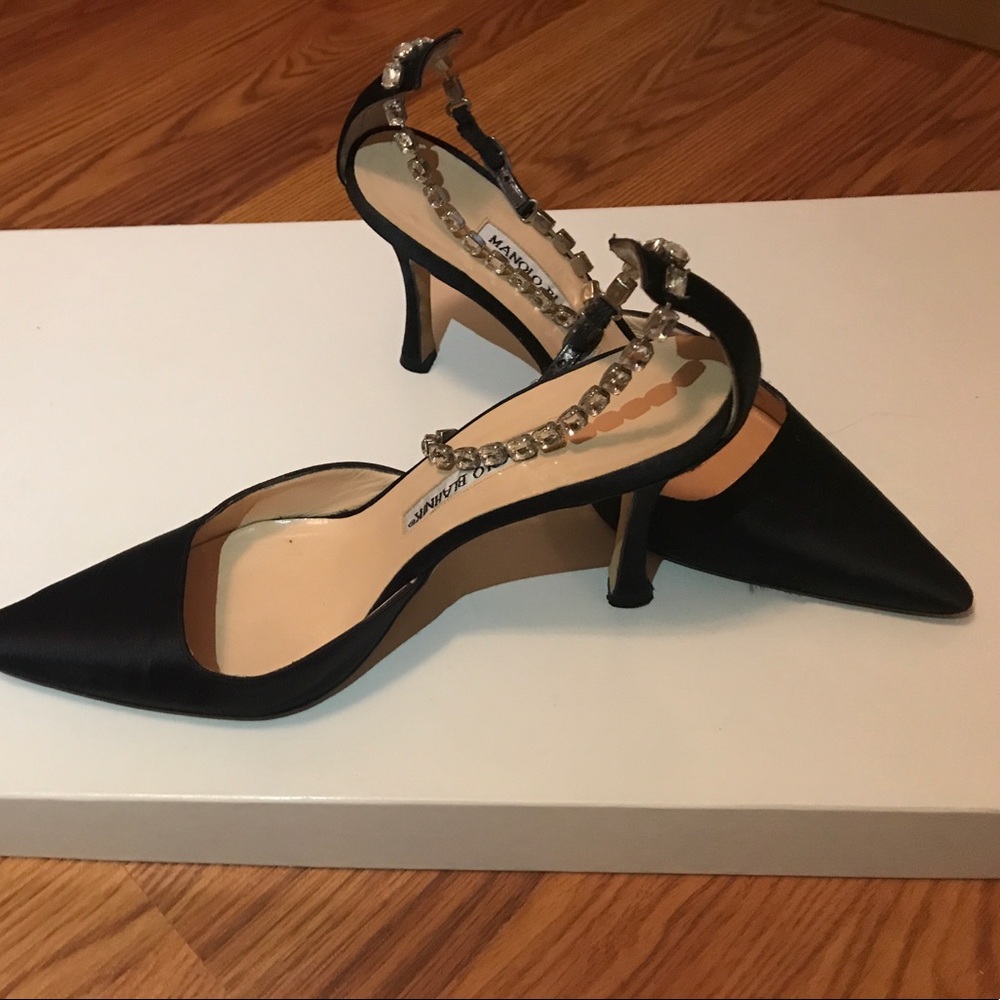 Manolo Blahnik Black Heels with Silver Accents - Picture 2 of 8